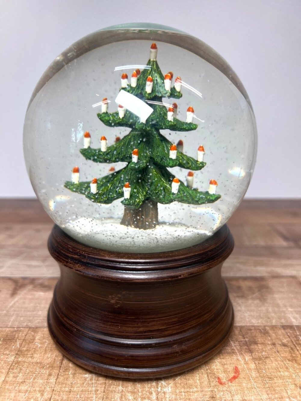 Christmas Tree Snow Globe Candles & Wooden Base - Musical Plays O Christmas Tree